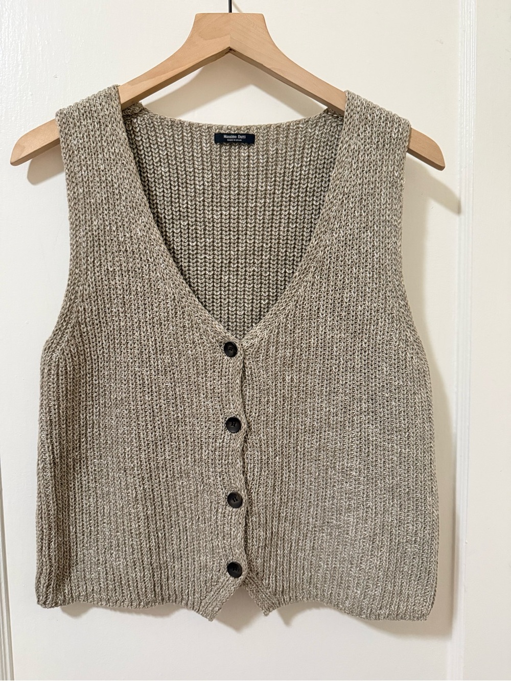 Massimo Dutti Taupe Knit Button-Front Sweater Vest Size L